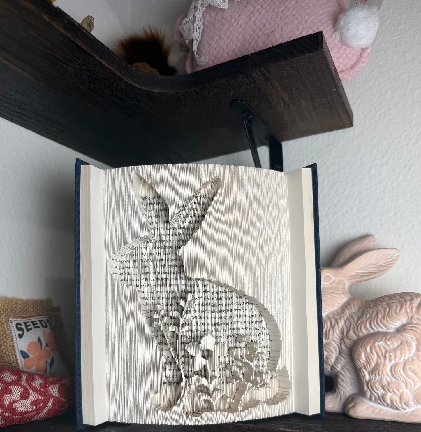 Rabbit with Flowers Book Folding Art
