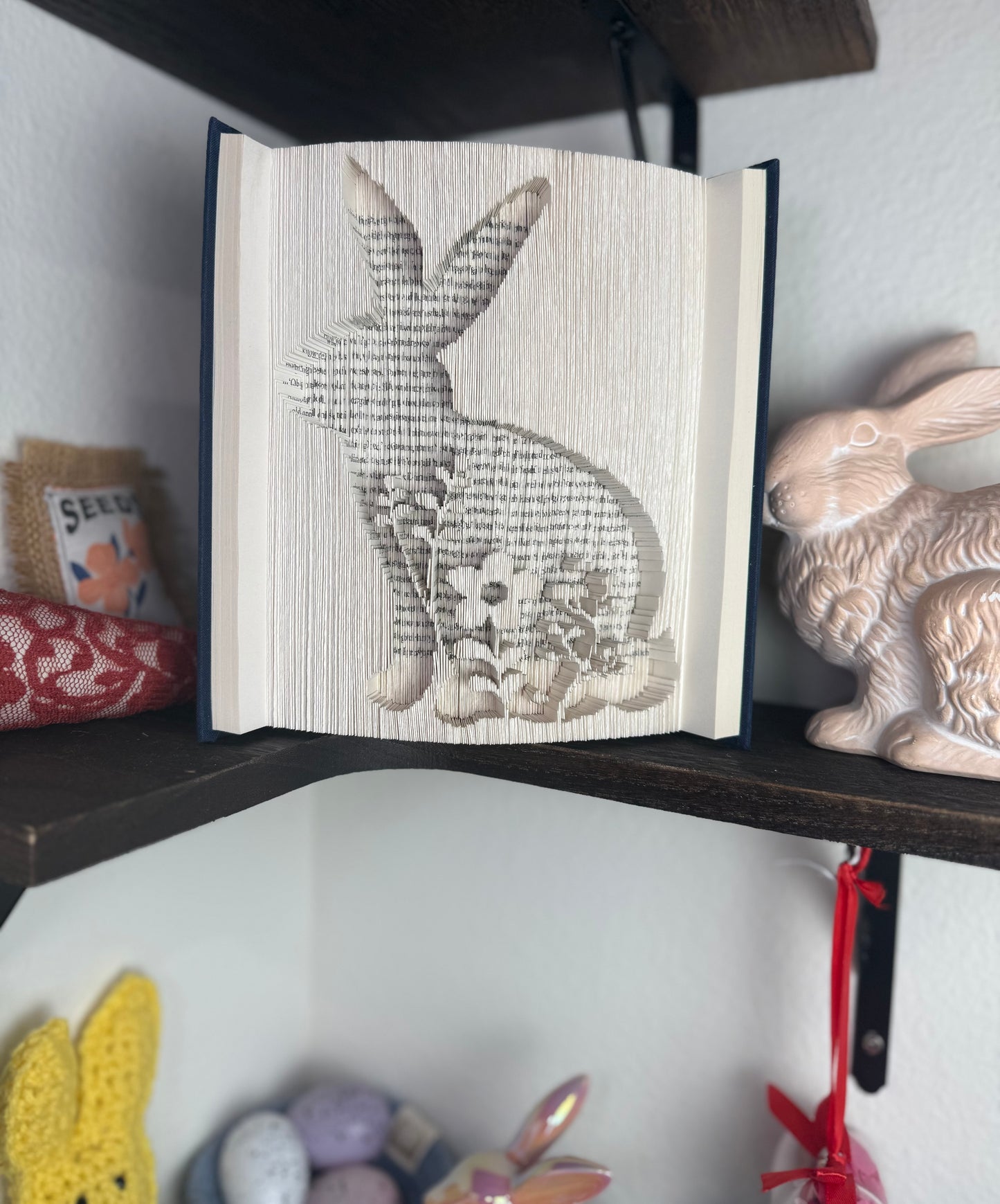 Rabbit with Flowers Book Folding Art